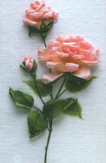 Как вышивать лентами розы